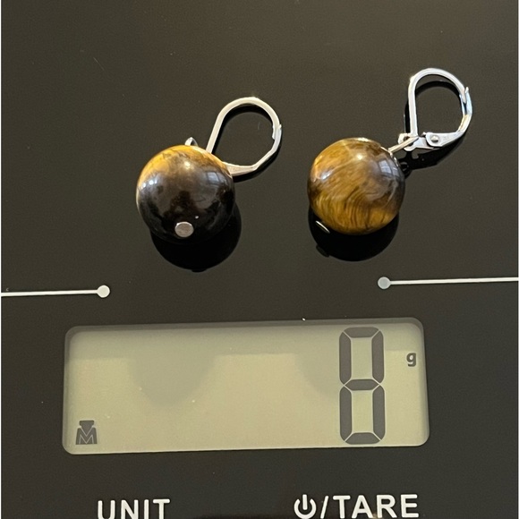 Tigers Eye Bead Latch Back Earrings - Picture 9 of 11